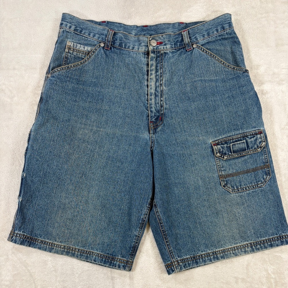 Y2K Premier International Shorts Mens 34 Carpenter Blue Skater Cargo 11" Baggy